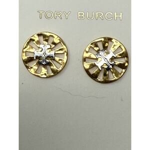 Tory Burch Britten hammered gold silver earrings